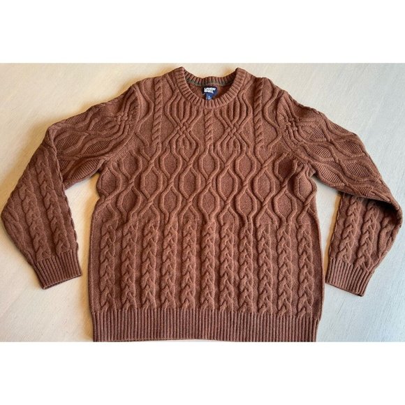 Lands' End Men's Brown Lambswool Cable Crewneck Size Large‎ 42-44 - Picture 1 of 11